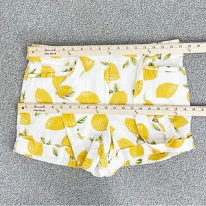 Loft Tie Waist Linen Blend Lemons Print Chino Shorts Ivory Yellow 6 Cuffed‎ thumbnail 8