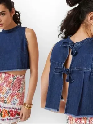 Pilcro Dark Blue Denim Cropped Shell Top thumbnail 3
