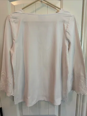 EUC J. Jill White 100% Cotton Eyelet Square-Neck Tunic Top Size Small thumbnail 4