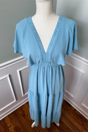 Simplee Apparel Sky Blue Ruffle Maxi Dress Boho Festival thumbnail 7