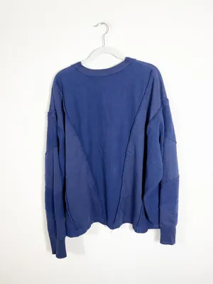 Free People Darcy Sweatshirt Top Navy Blue V Neck Medium thumbnail 5