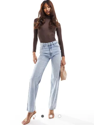 Abercrombie & Fitch soft matte bodysuit with mock neck in brown thumbnail 2