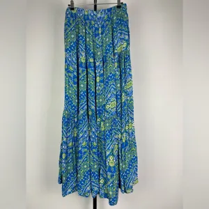 Scoop Blue Yellow Floral‎ Printed Tiered Maxi Skirt thumbnail 8
