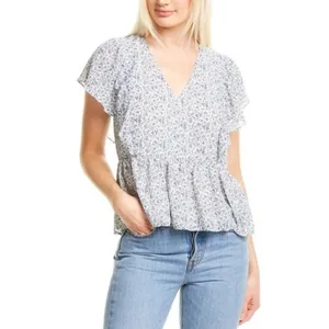 Madewell Georgette Ruffle-Sleeve Peplum Top in Americana‎ Floral Size Small thumbnail 2