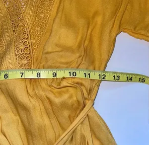 Altar’d State Crochet Wrap Mini Dress Yellow Belted V-neck thumbnail 12