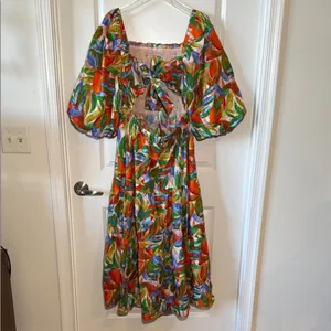 Dress forum‎ open back puff sleeve Floral Multicolor Maxi Dress size M thumbnail 8