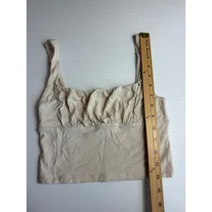 Wilfred Free‎ Ruched Cropped Tank Top Beige Sleeveless Casual Basic Cute thumbnail 3