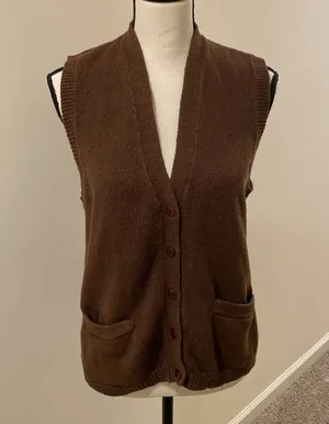 Vintage Cabin Creek Button Front Sweater Vest Brown knit Size Medium thumbnail 1