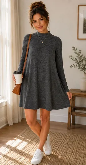 Abercrombie Women’s Gray Mini Dress Sz M Y2K Mock Neck Long Sleeve Fit Flare thumbnail 1