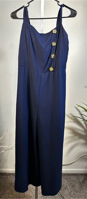 X256. Everly- Navy Wide-Leg Jumpsuit with Gold Buttons thumbnail 1