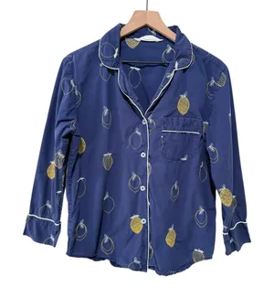 Print Fresh Printed Pajama Top XS Blue Yellow Lemon Novelty Sleep‎ Lounge thumbnail 1