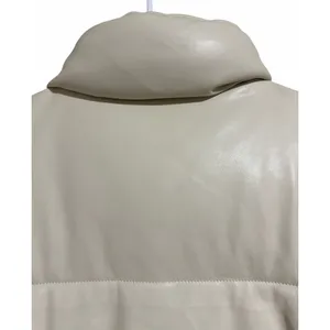 Abercrombie & Fitch Mini Puffer Vegan Leather Jacket Cream Women's Size‎ Small thumbnail 4