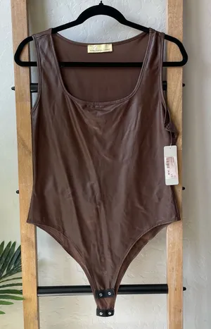 NWT Lizard Thicket Brown Faux-Leather Bodysuit thumbnail 1