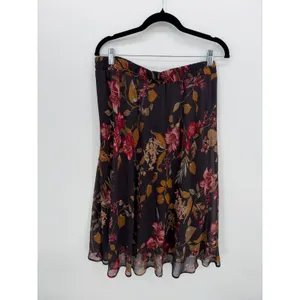 Westport 1962 Floral Chiffon Midi Skirt L Brown Burgundy Boho Y2K Romantic thumbnail 3