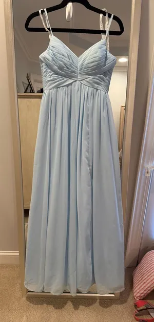 Azazie Sky Blue Chiffon V-Neck Pleated Spaghetti Strap Bridesmaid Dress Size A2 thumbnail 1