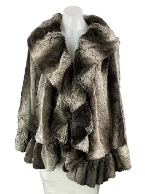 Jackets Galore By John Farah Black Striped Faux Fur Shawl Ruffle Jacket Size L thumbnail 1