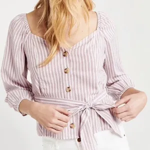 Abercrombie & Fitch Tie Front Stripe‎ Button Front Top, M thumbnail 1