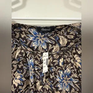 Madewell Amor Floral Mini Dress Size M NWT Cotton Sleeveless Blue Tan thumbnail 6