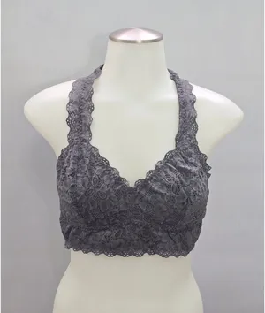 Felina Gray Romantic Boudoir Bridal Cottage Lingerie Feminine Goth Lace Bra L thumbnail 1