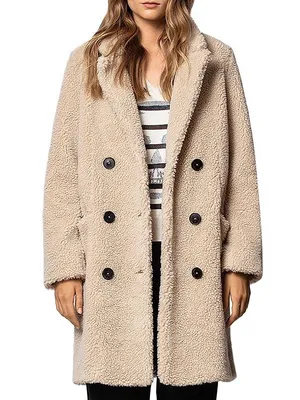 ZADIG & VOLTAIRE Teddy Mint Coat Cream Sherpa Shearling Long Beige size xs thumbnail 4