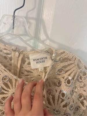 Hyacinth House Beige Sequined Crochet Carrie Mini Dress S thumbnail 5