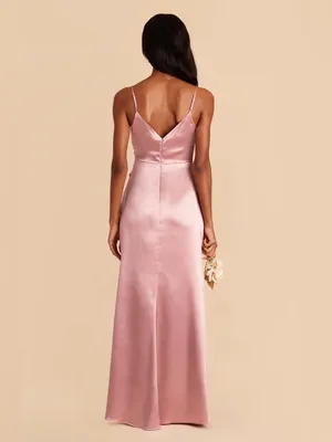 Birdy Grey Satin Light Pink V-Neck Maxi Dress Size Small thumbnail 2