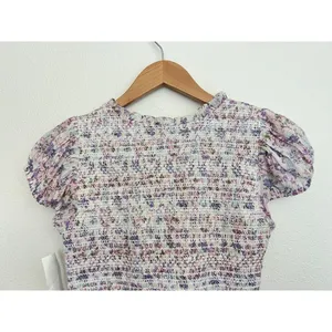 LOVESHACKFANCY Floral Smocked Mini Dress Puff Sleeve Asymmetric Ruffle Coquette thumbnail 10
