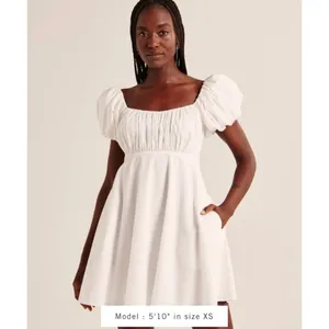 White Abercrombie Puff Sleeve Mini Dress Size Medium NWT thumbnail 2
