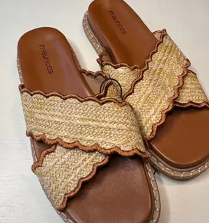 Maurices Chelsea Tan and Brown Women's Slide Cross Strap Sandals Sz 7 NWT thumbnail 1