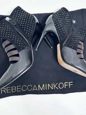 Rebecca Minkoff Caesar Studded Heels Black Leather & Suede Size 8 thumbnail 3