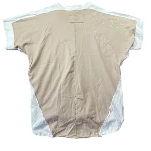 Blue Velvet Tan Star Embroidered V-Neck‎ Cotton Top Two-Tone Boho NEW Oversized thumbnail 14