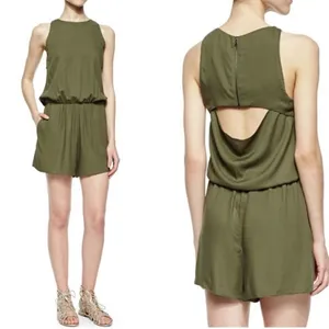 Alice + Olivia Open Back Romper Sleeveless Olive Green 2 Minimal Chic Vacation thumbnail 2