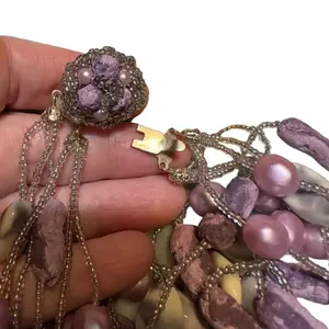 Vintage Japan Multi Strand Stone, Resin, Bead Necklace thumbnail 7
