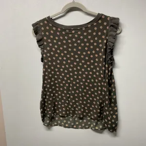 LOFT Petite Womens Top Size M‎ Olive Green Floral Ruffle Sleeve Casual thumbnail 2