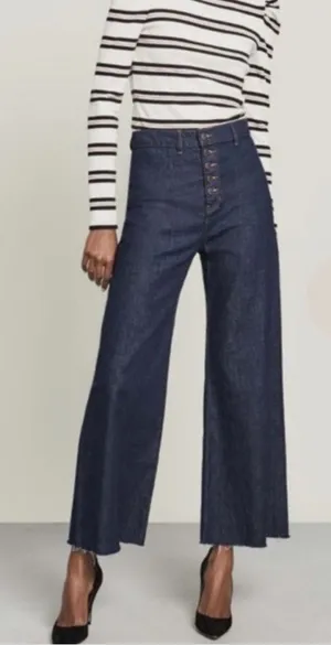 Veronica Beard Grant Wide Leg Raw Hem Jeans in Indigo thumbnail 1