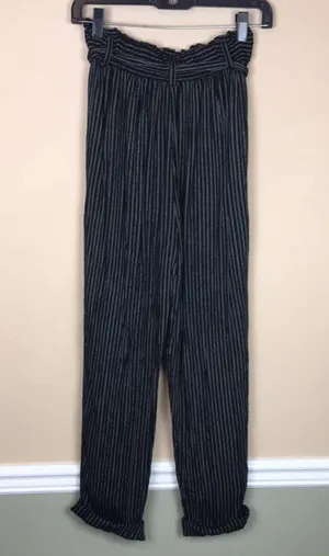 American Eagle Women’s Striped Black White Tie High Waist Rolled Hem Pants thumbnail 6