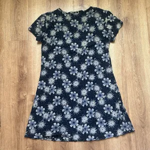 Vintage‎ Women's 90s Y2K Short Sleeve Floral Mini Dress Navy Black Tan thumbnail 9
