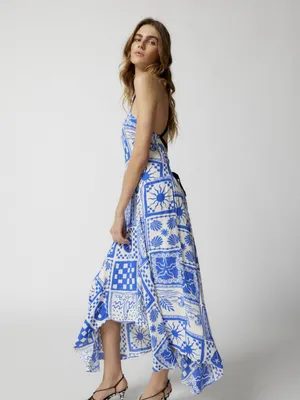 Urban Outfitters Strappy open back Blue & White Printed Halter Maxi Dress thumbnail 4