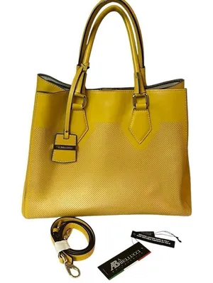 A. Bellucci Italian leather mustard‎ yellow bag B93 thumbnail 1