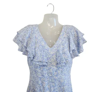 Altar'd State Floral Double V-Neck Flutter Sleeve Mini Dress Blue Size Medium thumbnail 4