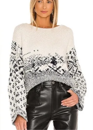 Free People Midnight Beach Oversized Sweater in Evening Ivory Combo size XS $168 thumbnail 1