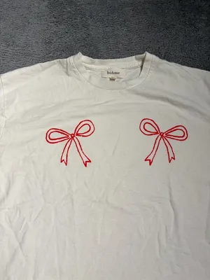 Bohme White Tee with red bows graphic XS thumbnail 6