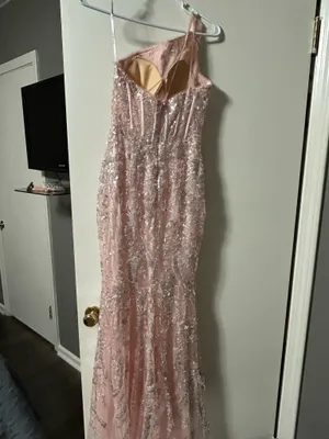 Sherri Hill pale pink/whitish one shoulder gown on the right $250 thumbnail 3