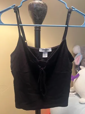 Black tie front crop top #croptop RSQ black crop top from Tillys Size M but fits like a Small Friendlier to girls with smaller chests! thumbnail 3