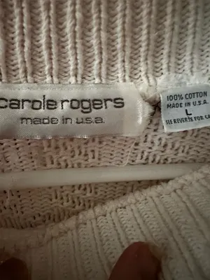Vintage Carole Rogers Cable Knit Sweater Dress - Ivory 90s Cotton Made in USA thumbnail 3