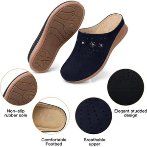 Shieiver Women Black Perforated Floral Studded Slip On Clog Mules Size 7.5 (38) thumbnail 9