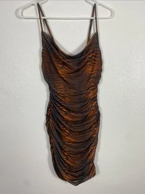 Princess Polly Brown Tiger-Print Ruched Mini Dress Size 2 thumbnail 4