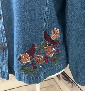 North Crest Vintage Denim Winter Embroidered Button Down Shirt Jacket thumbnail 3