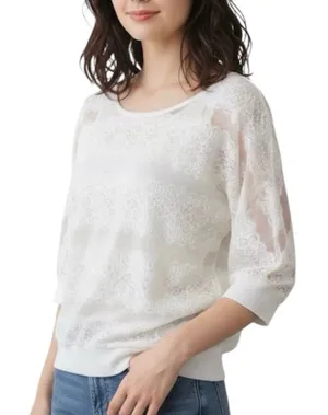Forever 21 White Sheer Lace Top Elbow Sleeve S 4 6 90s Y2K Romantic Feminine thumbnail 1