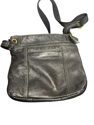 The Sak Kendra Black Leather Crossbody Bag Purse Canvas Strap Zip Closure 11x10 thumbnail 3